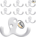 Coat Hooks -8 Pack White Double Prong Hook Wall Mounted - Great for Living Room, Bedroom, Bathroom, Closet for Coat, Bag, Towel, Hat, Key, Cup, Heavy-Duty, Easy to Install