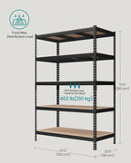 SONGMICS 5-Tier Storage Shelves, Load 2310 lb, Garage Storage, Boltless Assembly, Adjustable Shelving Unit, 23.6 x 47.2 x 70.9 Inches, for Study Shed Basement, Black and Natural Beige UGLR600B01