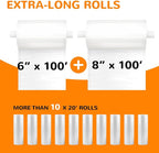 Wevac 6''x100' & 8''x100' 2 Rolls, Vacuum Seal Roll Keeper with Cutter, Ideal Vacuum Sealer Bags for Food Saver, BPA Free, Commercial Grade, Great for Storage, Meal prep and Sous Vide