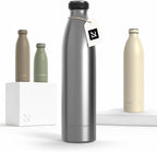 LARS NYSØM Stainless Steel Insulated Water Bottle 12oz 17oz 25oz 34oz 51oz | Insulated Thermo Flask for Hot and Cold Beverages | Leakproof Drinking Bottle (Stainless Steel, 33.9oz)
