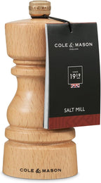 Cole & Mason London Refillable Spice Mill - Kitchen & Home Accessory - Table Salt Grinder - Salt Mill with Ceramic Mechanism - 5", Natural Beech