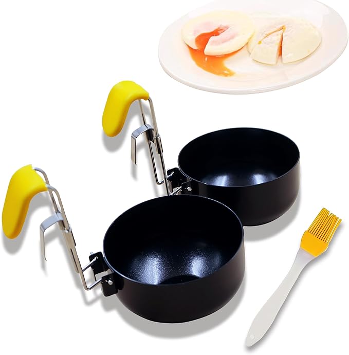 Folding Egg Poacher, Non-Stick Poached Egg Pan, Round Eggs Cooker with Oil Brush for Fried Pancakes Sandwiches Breakfast - 2 Packs