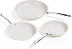 KITEXPERT Non Stick Frying Pans, Titanium Ceramic Skillet Set for Cooking, 8" 9.5" 11" Non Toxic Ceramic Pans with Stay Cool Handle, PFAS & PTFE & PFOA Free, Dishwasher and Oven Safe, Cream
