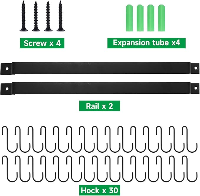 Kitchen Utensil Rack with 15 Hooks, 17 Inch Pots and Pans Hanging Rack Wall Mounted, Steel Cooking Utensil Hanger, 2 Pack