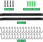 Kitchen Utensil Rack with 15 Hooks, 17 Inch Pots and Pans Hanging Rack Wall Mounted, Steel Cooking Utensil Hanger, 2 Pack