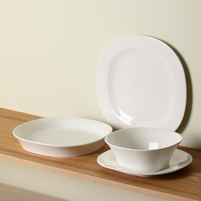 Stone Lain Quadro 4-Piece Dinner Plate Set Porcelain, White