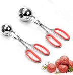 Meatball Maker, AHIER 2PCS None-stick Meatball Scoop Ball Maker with Detachable Anti-Slip Handles, Stainless Steel Meat Baller Cake Pop Scoop for Kitchen (1.38"&1.78")