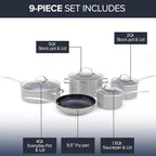 Nuwave Healthy Duralon Blue Ceramic Nonstick Coated 9pc Cookware Set, Scratch-Resistant Diamond Infused, PFAS Free, Induction Ready & Evenly Heats, Oven Safe, Tempered Glass Lids