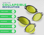 Ultimate Kitchen Strainers Set of 2 - Collapsible Silicone Colanders For Easy Storage by Comfify - Use with Pasta & Veggies or as a Fruit or Berry Bowl with Strainer - Irreplaceable for Campers -Green