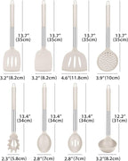 Silicone Cooking Utensil Set, 8Pcs Non-stick Cookwares with Stainless Steel Handle, BPA Free Heat Resistant Kitchen Tools with Spatulas, Turners, Spoons, Skimmer and Pasta Fork (KHAKI)