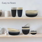 Wheat straw plates and bowls sets of 16 - Unbreakable wheat straw dinnerware sets for camping - Dishwasher safe and Freezer safe Dishes. Black & Grey