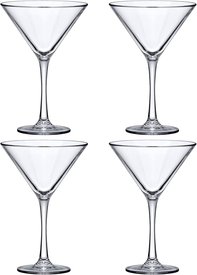 Amazing Abby - Vesper - 10-Ounce Plastic Martini Glasses (Set of 4), Plastic Cocktail Glasses, Reusable, BPA-Free, Shatter-Proof, Dishwasher-Safe, Perfect for Poolside, Outdoors, Camping, and More
