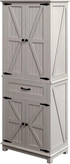 DWVO 72" Tall Farmhouse Pantry Cabinet, Kitchen Storage Pantry with Barn Doors & Drawer, Versatile Organizer with Adjustable Shelves, Rustic Cupboard for Dining Room, Living Room, White Oak