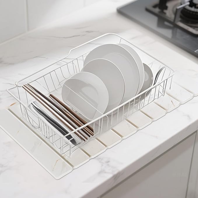 Hopegiver Stone Drying Mat for Kitchen Counter, 23.62"x15.35" Golden Marble Pattern Quick Dry Dish Drying Mat, Absorbent Diatomaceous Earth Mat for Countertop Sink Kitchen Bathroom, with Sanding Block