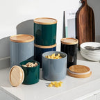 Sweejar Kitchen Canisters Ceramic Food Storage Jar, Stackable Containers with Airtight Seal Wooden Lid for Serving Coffee Bean, Flour, Tea, Cookies and More - 58 Fl Oz (Jade)
