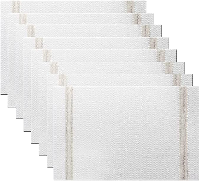 PIGCHCY Placemats Set of 8, Luxurious Elegant Placemats Non-Slip Washable Durable Table Mats for Home/Dining Room Decoration (White)