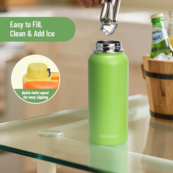 32oz Water Bottle with Comfort Grip Handle, Gym Water Bottle, Insulated Steel Water Bottle with Wide Mouth, No Straw