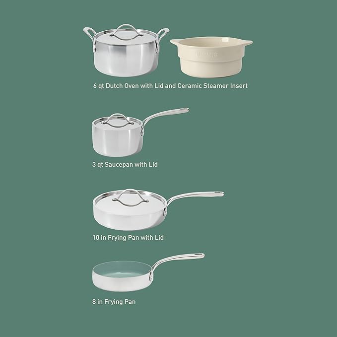 Bloomhouse - Two Time Oprah's Favorite Things Winner - 8 Piece Triply Stainless Steel Pots and Pans Cookware Set W/Sage Green Non Toxic Pro Ceramic Non Stick Interior