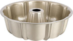 E-far 10 Inch Fluted Cake Pan, Nonstick Tube Pan for Baking Pound Cake, Heavy Duty Carbon Steel Round Baking Mold, Easy Release & Easy to Clean, 10 Cup, Champagne Gold