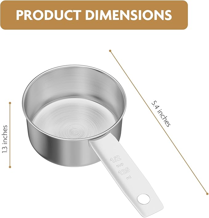 2PCS 1/2Cup(8Tbsp, 120ml, 4oz) Stainless Steel Measuring Cup, Single Metal Scoop for Wet and Dry Ingredients, Great Kitchen Gadgets for Cooking