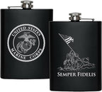 Stainless Steel Hip Flask for Liquor – Matte Black, Great Gift Idea for Marines | USMC 8oz Flask Black