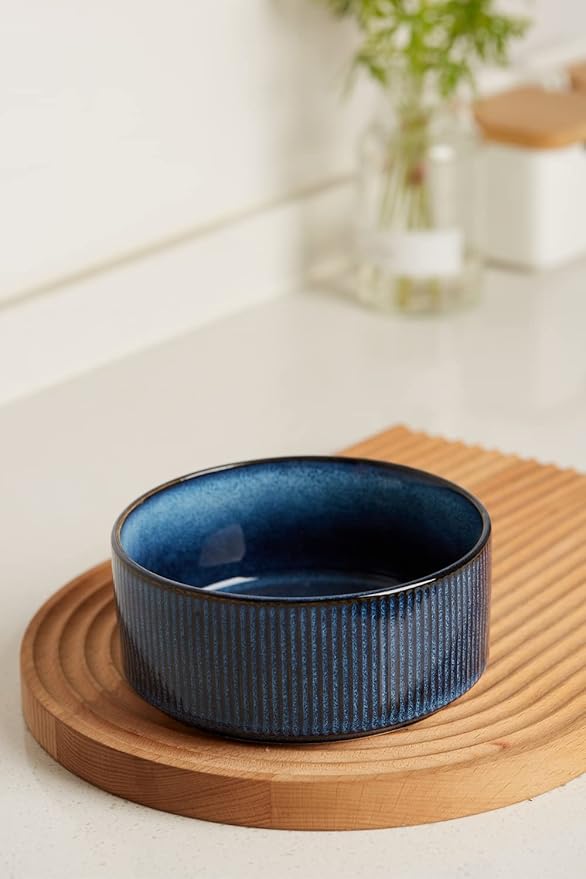 famiware Star Cereal Bowl Set, Soup Bowls Set of 6, Double Reactive Glaze, Stackable, 23 oz Deep Bowls Suitable for Cereal, Popcorn, Oatmeal, Dessert - Dishwasher and Microwave Safe, Nebulas Blue