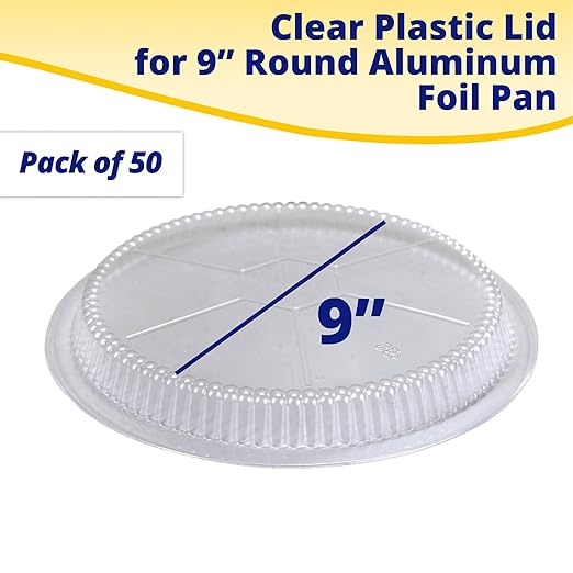 IDL Packaging 9" Round Dome Lid for Aluminum Foil Pan (Pack of 50) - Clear Plastic Lid for 9" Container - Disposable Pans Cover for Takeout, Serving, Freezing
