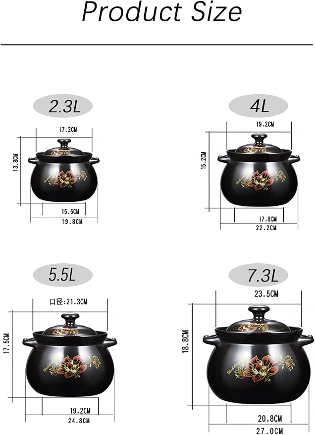 Traditional Japanese Clay Casserole Pot,Family Hot Pot,clay cooking pots Ceramic Cookware Dutch Oven Ceramic Pot, Heat Storage and Heat Preservation,For Cooking Hot Pot Bibimbap and Soup,2.8l