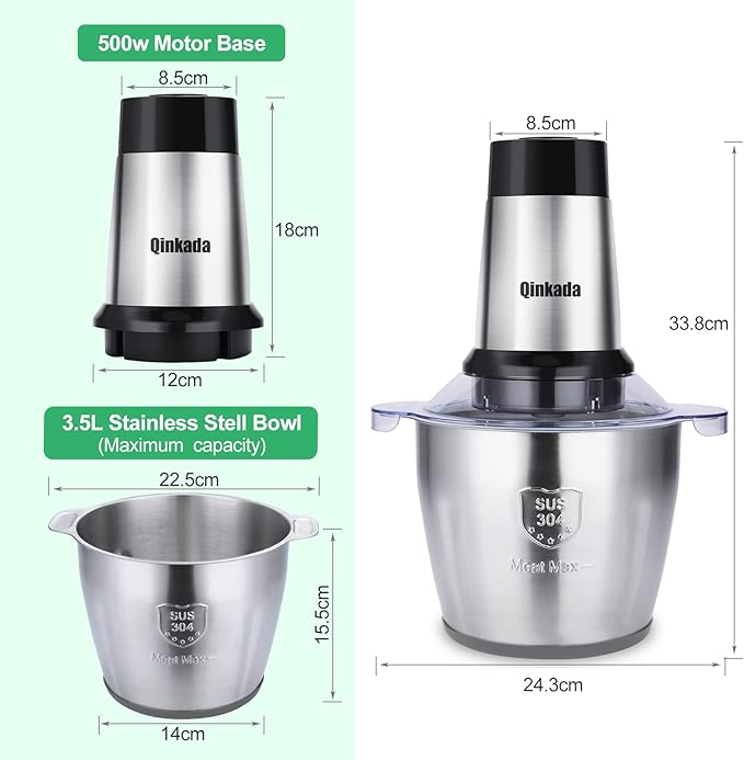 Food Processor, 500W Powerful Meat Grinder, 14Cup Stainless Steel Bowl, 3 Speed Modes 4 Bi-Level Blades for Onion, Meat, Nuts, Fruit, Garlic, Vegetable, Baby Food