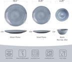 Famiware Aegean Stoneware Dinnerware Set for 4, Plates and Bowls Sets, 12-Piece Scratch-Resistant Dinner Plate Set, Handmade Irregular Round Dishes - Microwave and Dishwasher Safe, Blue Grey