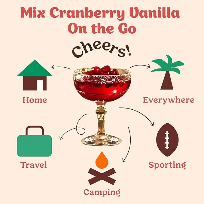 Craftmix Cranberry Vanilla Mix, Makes 12 Drinks, Cranberry Cocktail Mixer, Instant Skinny Cocktail and Mocktail Mix - With Real Fruit - Vegan Low Carb, Low Sugar, Non-GMO, Gluten Free, Easy to Mix