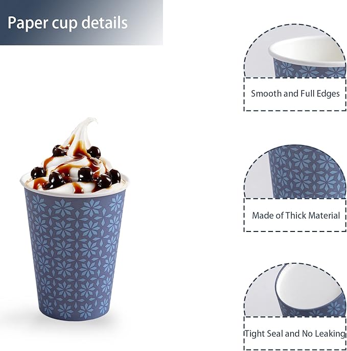 240 Pack 12 oz Disposable Paper Cups, Hot/Cold Beverage Paper Drinking Cups, Navy Floral Paper Coffee Cups 12 oz for Home-use, Office, Restaurant and Events