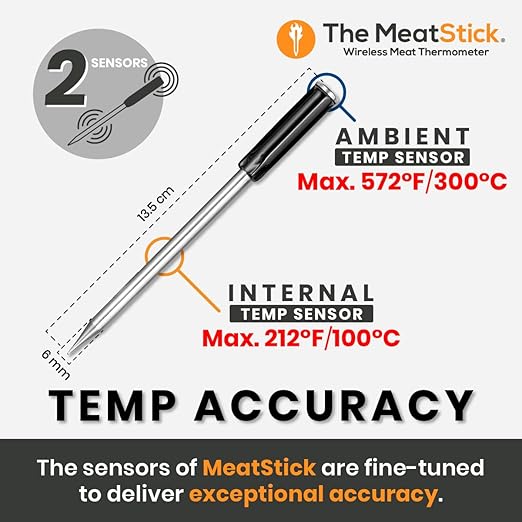 MeatStick WiFi Bridge Set | 2-Probe Package | Smart Wireless Meat Thermometer | Unlimited Range Digital Food Probe with Bluetooth | for Smoking, Grilling, BBQ, Air Fryer, Deep Frying, Oven, Rotisserie