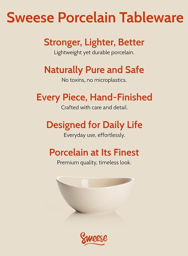 Sweese Porcelain Bowls 6-Pack - 5 Inch, 10 oz for Dessert, Soup, Rice, Microwave, Dishwasher Safe - Beige