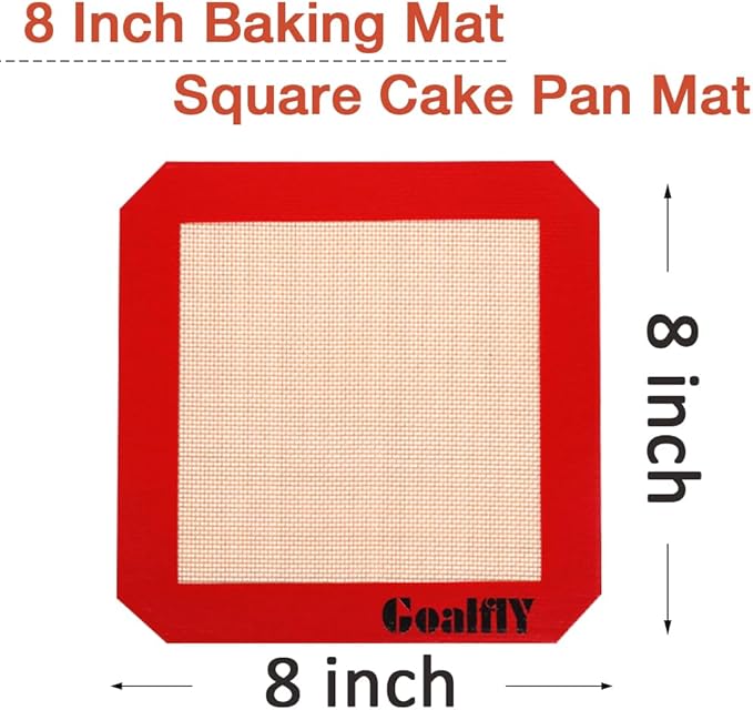 8 Inch Square Silicone Baking Mat, Set of 3 Silicone Cooking Mat for 8 Inch Cake Pan, Silicone Mat for Baking, Silicone Mat for Baking Sheet (Red, Blue, Grey)