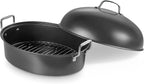 KITESSENSU Extra Large Roasting Pan with Lid - Nonstick Turkey Roaster Pan with Rack 18.5 x 14.5 Inch - Heavy Duty Covered Roasting Pot - All Ovens Fit & Dishwasher Safe, Gray