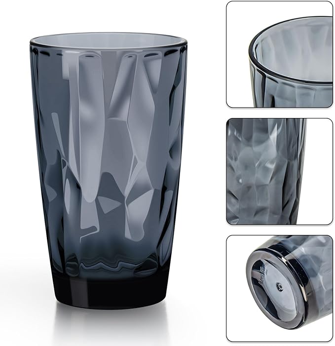 Topsky 16oz Plastic Tumblers Drinking Glasses Set of 4,Gray Acrylic Drinking Cups Wine Glasses Beverage Cups for Daily Use, Poolside, Outdoor&Indoor - Stackable,Dishwasher Safe,Easy to Clean