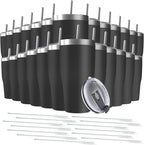 25 Pack 20oz Stainless Steel Tumblers Bulk Reusable Travel Mugs with Lid, Double Wall Powder Coated Coffe Cup for Home, Office, Outdoor Suitable for Vehicle Cup Holders