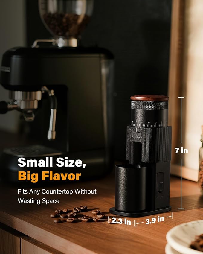 SHARDOR All-Metal Single-Dose Coffee Grinder – Quiet DC Motor, Home-use Espresso Grinder, Burr Coffee Grinder, with 80 Settings and an LED Power Display，Black