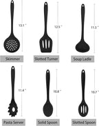 TeamFar Silicone Cooking Utensils Set of 6, Heat Resistant Kitchen Utensils, Spatula Ladle Spoon Pasta Server for Non-stick Cookware, Non-Toxic & One-Piece, Non-Scratch & Dishwasher Safe, Black