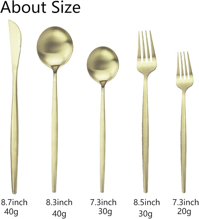 JASHII Flatware Silverware Set Stainless Steel Satin Finish Cutlery Set Service for 6, 30-Piece Spoons And Forks Kitchen Utensil Set, Dishwasher Safe (Matte Champagne gold)