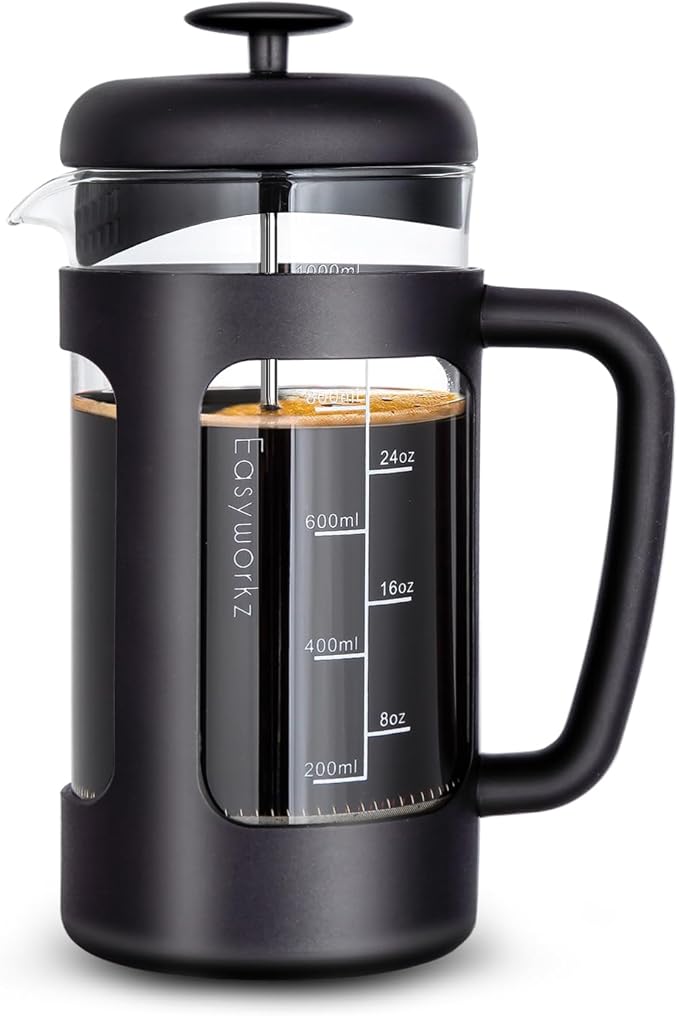 Easyworkz French Press 34 oz Coffee Tea Maker with Borosilicate Glass,Soft Grip Handle
