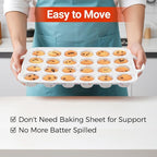 Mini Muffin Pan, Metal Reinforced Frame Mini Cupcake Pans 24 Cups Nonstick Muffin Silicone Molds with Handle for Baking Muffins, Cupcakes, Egg Bites 2 Pack