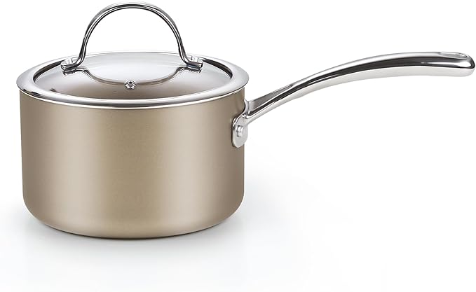 Cooks Standard 2-Quart Saucepan Hard Anodized Ceramic Nonstick with Glass Lid, Classic Small Cooking Sauce pot Mini Milk Pan, Induction Compatible, Bronze