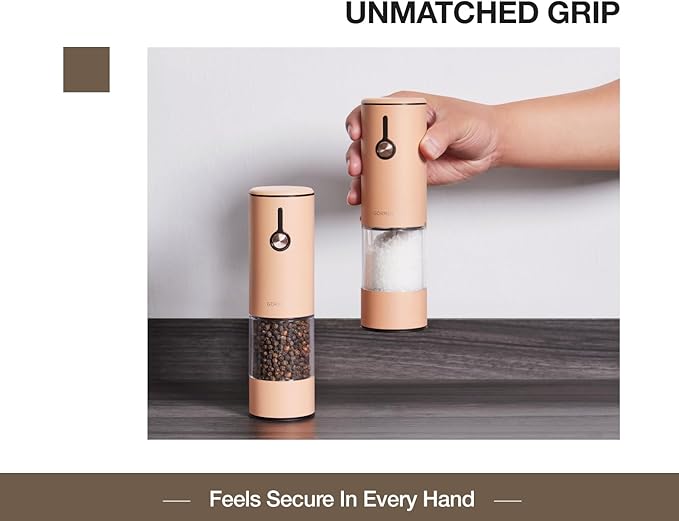 Electric Pepper Grinder and Salt Mill Set - Large Capacity USB Rechargeable Automatic Grinder with Dual LED Lights, One-Handed Operation & Slide Cover - 2Pack-Stainless Steel Peach Orange+Cream