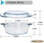 Small Glass Casserole Dish With Lid, 1.5L Microwavable Bowl, Easy Grab Baking Dish - Oven Safe