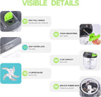 Manual Food Processor Vegetable Chopper, Portable Hand Pull String Garlic Mincer Onion Cutter for Veggies, Ginger, Fruits, Nuts, Herbs, etc., （900ml,Gray-green）