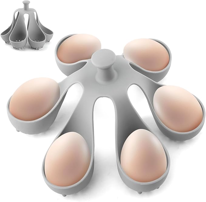Silicone Egg Boiler Rack for 6 Eggs, Anti-Scald Handle & Drainage Holes, Fits Families, Dorms & Small Kitchens, Easy Storage & Quick Clean-Up