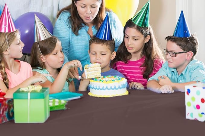 Exquisite Party Solids 54 Inch X 100 Feet Brown Plastic Table Cover Roll in A Cut - to - Size Box with Convenient Slide Cutter. Cuts Up to 12 Rectangle 8 Feet Plastic Disposable Tablecloths