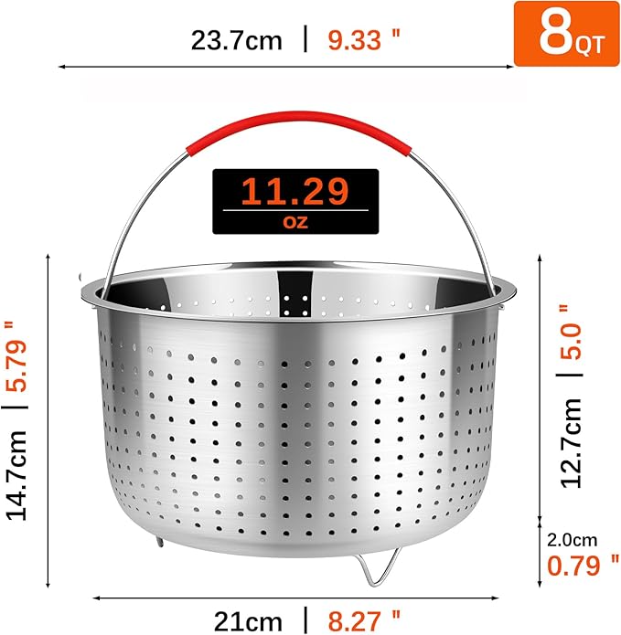 REDANT Mesh Strainer and Vegetable Steamer Basket for Pot, Instant Pot Accessories 8Qt, Stainless Steel Veggie Steamer for Cooking Broccoli, Eggs, Pasta, Quinoa - With 2 Silicone Gloves, 8 Quart